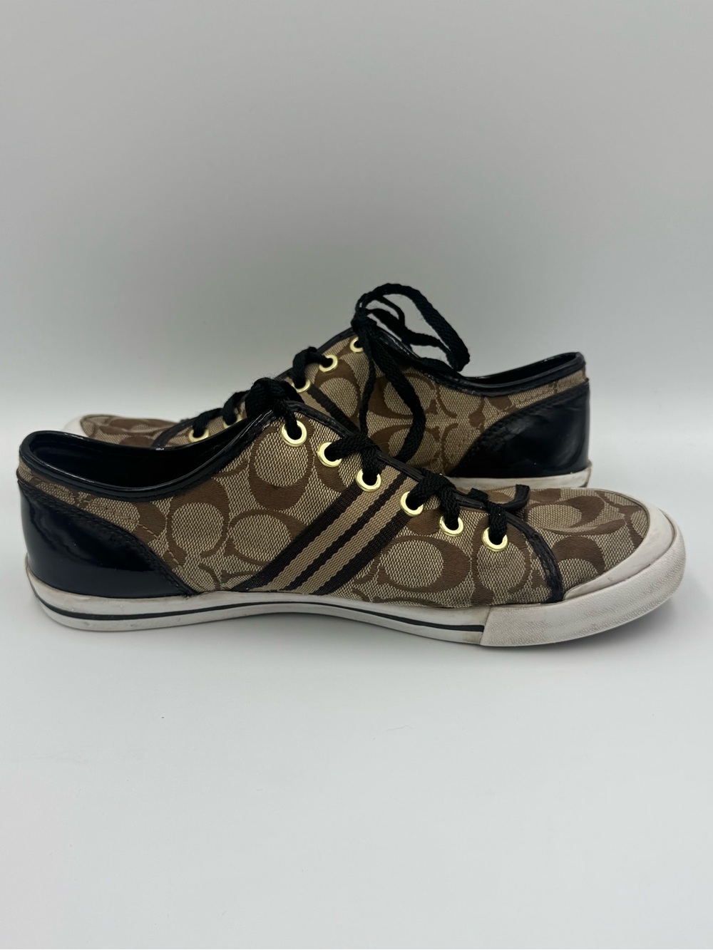 Coach Brown Signature Canvas Low-Top Sneakers with Black Trim - Picture 10 of 15